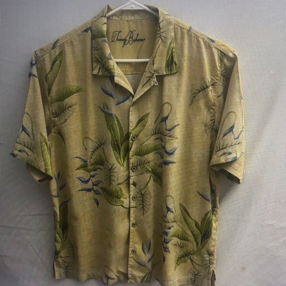 Tommy Bahama Men's Leaf Print Shirt - Tan and Green